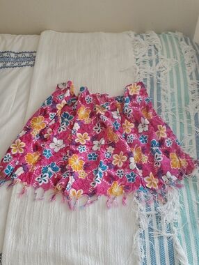 Girls' Floral Pink Swim Coverup with Fringe Hem